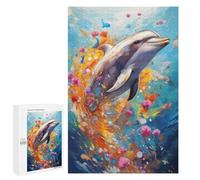 1000 PCS Jigsaw Puzzles for Adults Dolphin Swimming in Paint Jigsaws for Adults DIY Toys Analysis And Logic Unique Gifts for Birthday And Christmas 1000 PCS