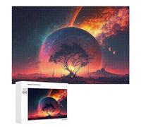 1000 PCS Jigsaw Puzzles for Adults Fiery Planet with Tree Silhouette Puzzles for Adults DIY Toys Home Decoration Difficult And Challenge 1000 PCS