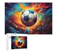 1000 PCS Jigsaw Puzzles for Adults Flaming Soccer Ball Artwork Teenagers Puzzles Hands-on Game Improve Memory Parent-child Interaction 1000 PCS