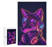 1000 PCS Jigsaw Puzzles for Adults Fox Headphones Neon Jigsaws for Adults DIY Toys Analysis And Logic Unique Gifts for Birthday And Christmas 1000 PCS