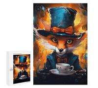 1000 PCS Jigsaw Puzzles for Adults Fox in Top Hat with Tea Cup Teenagers Puzzles Hands-on Game Improve Memory Parent-child Interaction 1000 PCS