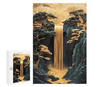 1000 PCS Jigsaw Puzzles for Adults Golden Waterfall Bonsai Cherry Blossom Landscape Puzzle for Adults Anti-Stress Toys A Work of Art Difficult And Challenge 1000 PCS