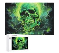 1000 PCS Jigsaw Puzzles for Adults Green Glowing Skull Artwork Jigsaw for Adults Family Games Presents for Women Parent-child Interaction 1000 PCS