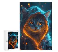 1000 PCS Jigsaw Puzzles for Adults Grey Cat Glowing at Night Jigsaws for Adults DIY Toys Analysis And Logic Unique Gifts for Birthday And Christmas 1000 PCS
