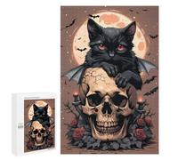 1000 PCS Jigsaw Puzzles for Adults Halloween Black Cat on Skull -1 Jigsaw for Adults Family Games Presents for Women Parent-child Interaction 1000 PCS