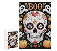 1000 PCS Jigsaw Puzzles for Adults Halloween Embroidery Skull with Pumpkins And Ghosts Jigsaw for Adults Relax Games Hand Speed Race for Is Ideal As A Gift 1000 PCS