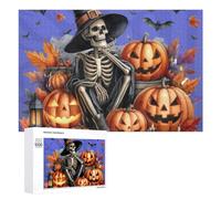 1000 PCS Jigsaw Puzzles for Adults Halloween Skeleton with Pumpkins Teenagers Puzzles Hands-on Game Improve Memory Parent-child Interaction 1000 PCS