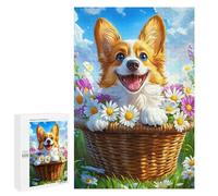 1000 PCS Jigsaw Puzzles for Adults Happy Corgi in Flower Basket Puzzles for Adults Fun Games Precision Cutting Birthday And Unique Gifts 1000 PCS