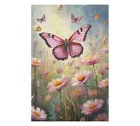 1000 PCS Jigsaw Puzzles for Adults Jigsaw Pink Butterfly on A Field Puzzle for Adults Hands-on Game Wall Art Fun at Home Activities, 1000 PCS