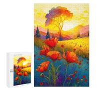1000 PCS Jigsaw Puzzles for Adults Jigsaw Red Poppy Field Sunrise Adult Jigsaw Brain Teaser Game Hand Speed Race Challenging Game Gifts 1000 PCS