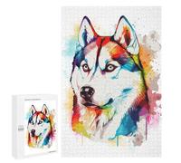 1000 PCS Jigsaw Puzzles for Adults Jigsaw Watercolor Siberian Husky Adult Jigsaw Puzzle Brain Teaser Game Wall Decoration Fun at Home Activities, 1000 PCS