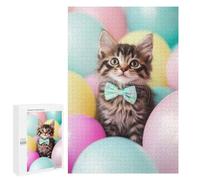 1000 PCS Jigsaw Puzzles for Adults Kitten with Bowtie And Balloons Jigsaws for Adults DIY Toys Analysis And Logic Unique Gifts for Birthday And Christmas 1000 PCS