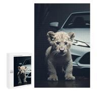 1000 PCS Jigsaw Puzzles for Adults Lion Cub And White Car Puzzle for Adults Anti-Stress Toys A Work of Art Difficult And Challenge 1000 PCS
