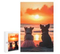 1000 PCS Jigsaw Puzzles for Adults Lovely Couple Dogs Watching Sunset on The Beach Puzzle for Adults Anti-Stress Toys A Work of Art Difficult And Challenge 1000 PCS