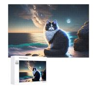1000 PCS Jigsaw Puzzles for Adults Magical Cat on The Beach Teenagers Puzzles Hands-on Game Improve Memory Parent-child Interaction 1000 PCS