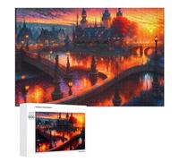 1000 PCS Jigsaw Puzzles for Adults Magical Sunset Over Fantasy Cityscape Puzzles for Adults DIY Toys Home Decoration Difficult And Challenge 1000 PCS