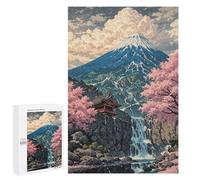 1000 PCS Jigsaw Puzzles for Adults Mount Fuji with Cherry Blossoms Sakura Japanese Traditional Art Puzzle for Adults Anti-Stress Toys A Work of Art Difficult And Challenge 1000 PCS