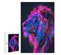 1000 PCS Jigsaw Puzzles for Adults Neon Glitch Lion Jigsaw for Adults Brain Teaser Game Birthday Present Difficult And Challenge 1000 PCS