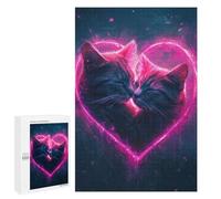 1000 PCS Jigsaw Puzzles for Adults Neon Heart Cats Jigsaws for Adults DIY Toys Analysis And Logic Unique Gifts for Birthday And Christmas 1000 PCS