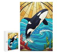 1000 PCS Jigsaw Puzzles for Adults Orca Stained Glass Style Illustration Puzzle for Adults Anti-Stress Toys A Work of Art Difficult And Challenge 1000 PCS