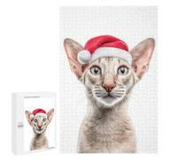 1000 PCS Jigsaw Puzzles for Adults Oriental Shorthair Cat with Santa Hat Portrait Jigsaw for Adults Relax Games Hand Speed Race for Is Ideal As A Gift 1000 PCS