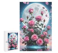 1000 PCS Jigsaw Puzzles for Adults Pink Roses Under The Moon Puzzles for Adults DIY Toys Home Decoration Difficult And Challenge 1000 PCS