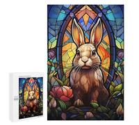 1000 PCS Jigsaw Puzzles for Adults Rabbit Bunny Stained Glass Jigsaw for Adults Relax Games Hand Speed Race for Is Ideal As A Gift 1000 PCS