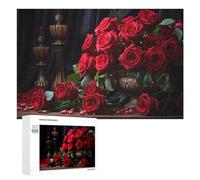 1000 PCS Jigsaw Puzzles for Adults Red Roses in Bronze Vase Teenagers Puzzles Hands-on Game Improve Memory Parent-child Interaction 1000 PCS