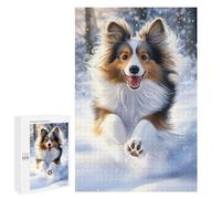 1000 PCS Jigsaw Puzzles for Adults Shetland Sheepdog Running in Snow Puzzles for Adults Fun Games Precision Cutting Birthday And Unique Gifts 1000 PCS