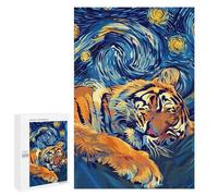 1000 PCS Jigsaw Puzzles for Adults Sleeping Tiger in Starry Night Style Jigsaw for Adults Brain Teaser Game Birthday Present Difficult And Challenge 1000 PCS
