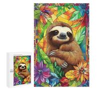 1000 PCS Jigsaw Puzzles for Adults Sloth in Stained Glass Jigsaw for Adults Brain Teaser Game Birthday Present Difficult And Challenge 1000 PCS