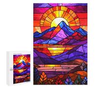 1000 PCS Jigsaw Puzzles for Adults Stained Glass Sunset Mountains Jigsaw for Adults Relax Games Hand Speed Race for Is Ideal As A Gift 1000 PCS