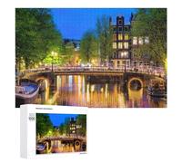 1000 PCS Jigsaw Puzzles for Adults Teenagerss Amsterdam Night Canal Scene Puzzles for Adults Hands-on Game Precision Cutting Parent-child Interaction 1000 PCS