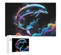 1000 PCS Jigsaw Puzzles for Adults Teenagerss Colorful Dolphins in Space Dance Puzzles for Adults Hands-on Game Precision Cutting Parent-child Interaction 1000 PCS