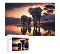 1000 PCS Jigsaw Puzzles for Adults Teenagerss Elephant Family at Sunset Puzzles for Adults Hands-on Game Precision Cutting Parent-child Interaction 1000 PCS