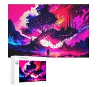 1000 PCS Jigsaw Puzzles for Adults Teenagerss Magical Neon Landscape with Tree Puzzles for Adults Hands-on Game Precision Cutting Parent-child Interaction 1000 PCS