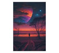 1000 PCS Jigsaw Puzzles for Adults Teenagerss Mystical Beach Under A Giant Planet Jigsaw Puzzle DIY Toys Perfect Decoration Parent-child Interaction 1000 PCS