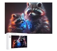 1000 PCS Jigsaw Puzzles for Adults Teenagerss Neon Raccoons Digital Art Puzzles for Adults Hands-on Game Precision Cutting Parent-child Interaction 1000 PCS
