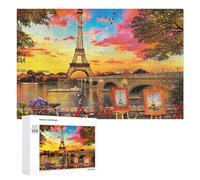 1000 PCS Jigsaw Puzzles for Adults Teenagerss Parisian Sunset with Eiffel Tower Art Prints Puzzles for Adults Hands-on Game Precision Cutting Parent-child Interaction 1000 PCS