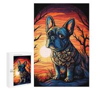 1000 PCS Jigsaw Puzzles for Adults Teenagerss Stained Glass Bulldog Sunset Puzzles for Adults Hands-on Game Precision Cutting Parent-child Interaction 1000 PCS