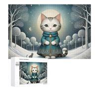 1000 PCS Jigsaw Puzzles for Adults Teenagerss Winter Moonlit Cat Scene Puzzles for Adults Hands-on Game Precision Cutting Parent-child Interaction 1000 PCS