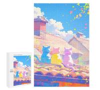 1000 PCS Jigsaw Puzzles for Adults Three Cats on A Roof Jigsaw for Adults Relax Games Hand Speed Race for Is Ideal As A Gift 1000 PCS