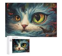 1000 PCS Jigsaw Puzzles for Adults Whimsical Cat Portrait Vibrant Eyes Jigsaw for Adults Family Games Presents for Women Parent-child Interaction 1000 PCS