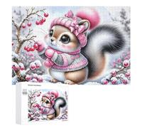 1000 PCS Jigsaw Puzzles for Adults Winter Squirrel in Pink Hat Teenagers Puzzles Hands-on Game Improve Memory Parent-child Interaction 1000 PCS