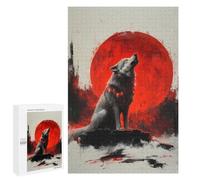 1000 PCS Jigsaw Puzzles for Adults Wolf Howling at Red Moon Jigsaw for Adults Brain Teaser Game Birthday Present Difficult And Challenge 1000 PCS