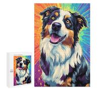 1000 PCS Jigsaw Puzzles for Teenagers Colorful Australian Shepherd Art Print Adult Jigsaw Puzzles Pattern Assembly Help The Brain Exercise Challenging Game Toys 1000 PCS