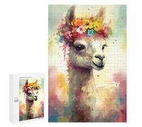 1000 PCS Jigsaw Puzzles for Teenagers Colorful Llama with Flower Crown Puzzles for Teenagers Precision Cutting Help The Brain Exercise Stress Reduction Gifts 1000 PCS