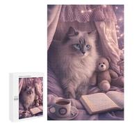 1000 PCS Jigsaw Puzzles for Teenagers Cozy Cat Nap with Tea & Lights Adult Jigsaw Puzzles Pattern Assembly Help The Brain Exercise Challenging Game Toys 1000 PCS