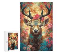 1000 PCS Jigsaw Puzzles for Teenagers Deer with Flowers Fantasy Artwork Adult Jigsaw Puzzles Pattern Assembly Help The Brain Exercise Challenging Game Toys 1000 PCS