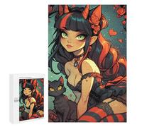1000 PCS Jigsaw Puzzles for Teenagers Fantasy Devil Girl with Cat Jigsaw Puzzles for Adults Improve Memory Difficult And Challenge Brainteaser Family Games 1000 PCS
